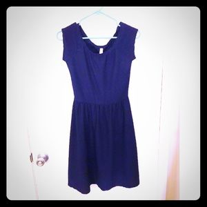 EUC Fit & Flare Stretchy Navy Embroidered Dress